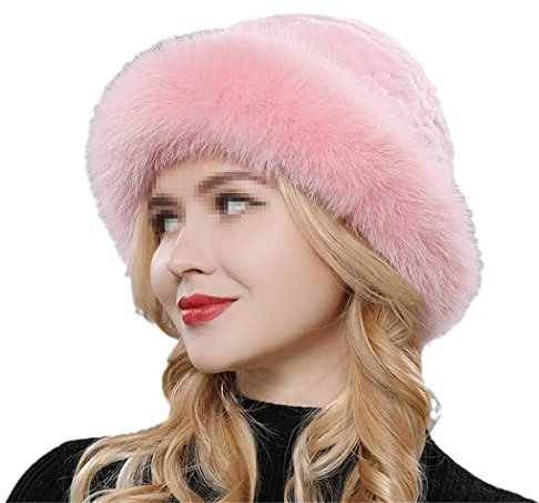 keusyoi Luxuriöse Damen-Strickmütze mit Pelz-Mütze für Damen, Mütze aus massivem Fell, für den Winter, Party, Fell, Mode