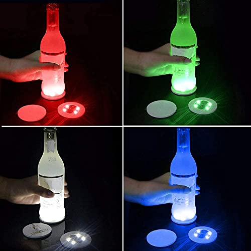 Sottobicchiere a LED, rotondo, con luci a LED, per bottiglie di vino, bevande, feste, bar (9 pezzi, bianco)