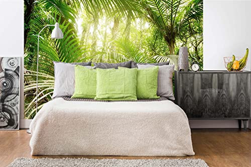Vlies Fototapete GRÜNE BLÄTTER IM DSCHUNGEL 375 x 250 cm (inkl. Kleister) - Vlies Tapete, Wandtapete, Wandbilder - Tapete für Wohnzimmer Schlafzimmer, Büro, Küche - Montagefertig