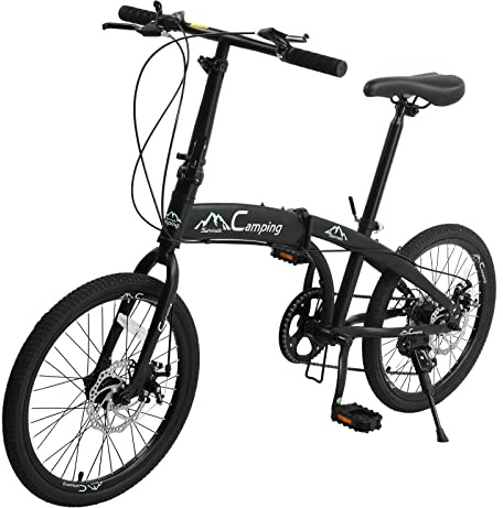 Ktaxon 20 in Folding Bike Adult Bike, 7-Speed Folding Bicycle with 100% Assembled, Double Shock Effect, Powerful Mechanical Dual Disc Brakes and Adjustable Design (Black & Green)