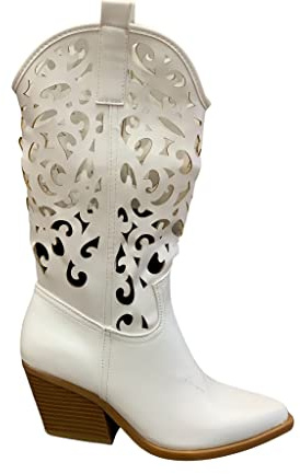 STILL Scarpe Donna Stivali Texani Cowboy Traforati Estate Nero Punta Moda Nuovi WESTERN HQ5063
