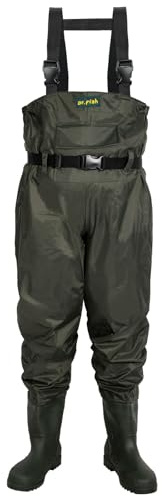 Dr.Fish Fishing Waders Waterpoof Chest Waders With Boots for Man Women Crosswater with Belts for Fly Coarse Carp Fishing Gardening Farming Hunting UK Size 6