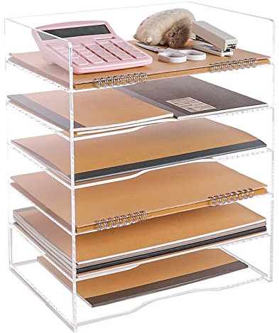 IXART Schreibtisch Organizer Transparente Acrylbüro-Datei-Regal-Desktop-Datei-Rack-Desk-Datei-Speicher-Rack Großkapazität Büro-Datei-Halter-Datei-Feld Ordnerregale/Stehsammler (Size : 6-Tier)