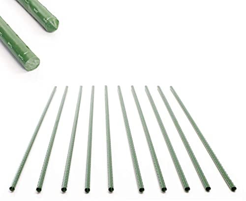 Toboli 10x Pflanzstäbe grün 120 cm Ø 11 mm Rankstäbe aus Metall und Kunststoff, Pflanzstangen für Tomaten und Kletterpflanzen
