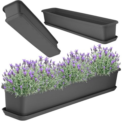 KADAX Fioriera con sottovaso, fioriera da balcone in plastica, per interni ed esterni, per balcone, terrazza, davanzale (80 cm, antracite)