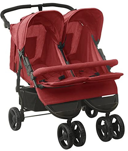 Geschwisterwagen, BULANED ZwillingsBabywagen, Geschwisterbuggy, DoppelBabywagen, Double Stroller, Rot Stahl