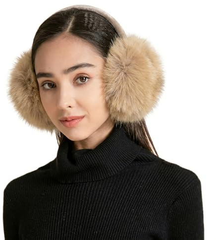 ZLYC Klassischer Damen Kinder Mädchen Verstellbarer Winter Ohrenschützer Ohrenwärmer mit Molton-Haarreifen(Großes Khaki)