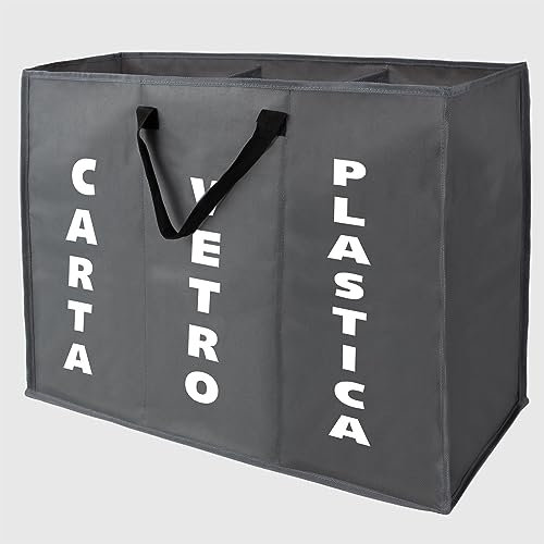 La Briantina Borsa Salvaspazio Ecobag per Raccolta Differenziata, 3 Scomparti Carta Vetro Plastica, 60x32x48 cm, Poliestere