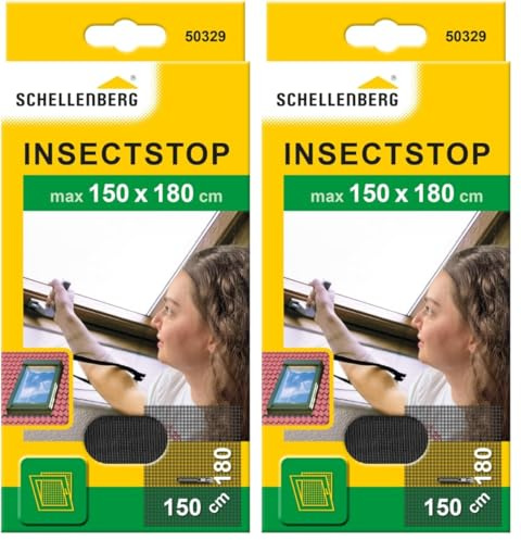 Schellenberg 50329 Zanzariera finestra per lucernario per tetto, zanzariere 150 x 180 cm con zip, montaggio senza foratura, incl. nastro di fissaggio (Confezione da 2)
