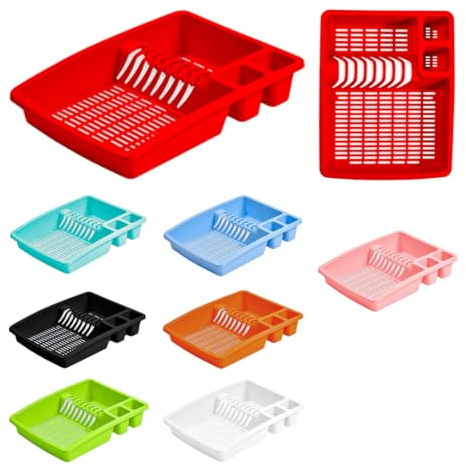 ECO Large Plastic Dish Drainer Rack | Heavy Duty Sturdy Dish Rack for Kitchen Countertop | Red Dish Drainer for Efficient Kitchen Organization & Cutlery Placement (Red)