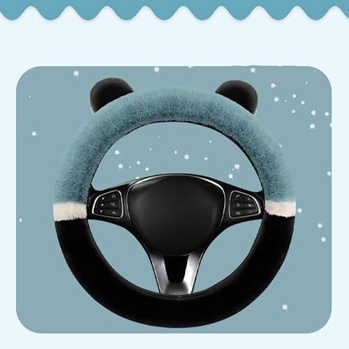 Flauschige Winter-Auto-Lenkradbezüge für Damen, weich, warm, Plüsch, niedlich, Auto-Innenzubehör für Fahrzeug, universal, rutschfest, flauschig, Standardgröße 34-39cm (Blau)