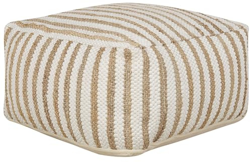 Beliani Pouf Jute beige/weiß quadratisch 60x60 cm Streifenmuster Sitzkissen Almatti