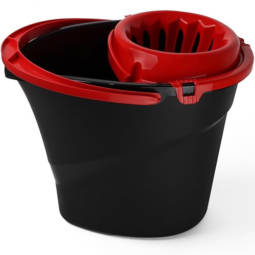 DIVCHI Secchio per mocio in plastica, 14 litri, grande e piccolo, con manico per il trasporto, leggero e portatile, in plastica resistente (rosso)
