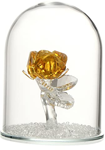 Cabilock Crystal Rose Ornament with Yellow Preserved Rose in Glass Dome Handmade Artificial Figurine Home Decor Gift for Valentine’s Day Wedding Anniversary