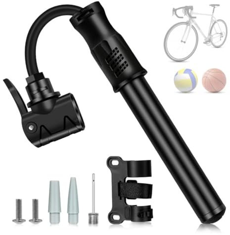 Mini Fahrradpumpe,Aluminium Luftpumpe Fahrrad mit Montagehalterung,Adaptern für (SV) Presta, (AV) Schrader, (DV) Dunlop,Kompakt Tragbare Handpumpe Fahrrad Pumpe für BMX Mountainbike Rennrad E-Bike
