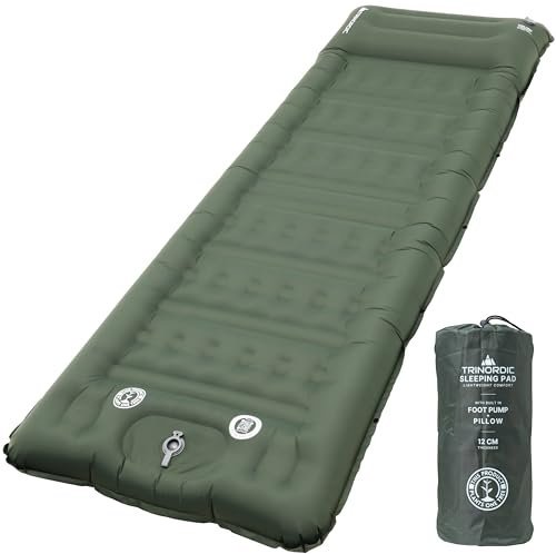 Trinordic Luftmadrass Camping med Fotpump – Brett (70cm) & Tjockt (12cm) med Integrerad Kudde, för Friluftsliv, Camping & Vandring