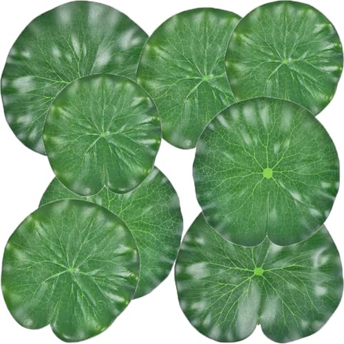 MaoMaoCha 8 Stück Teichpflanzen, 4 Größen, künstliche Lotusblätter, realistische schwimmende Schaumstoff-Wasserlilien-Pads, Ornamente, Kunststoff-Kunstlaub, Teichdekoration für Terrasse, Koi, Fisch,