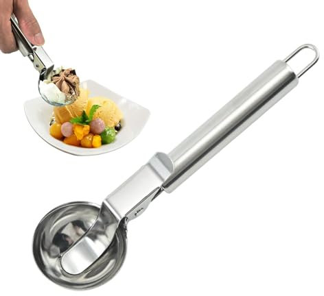 Pala para balas, pala para porciones - para helado de acero inoxidable - Pala para porciones con mecanismo de activación del pulgar con asa para una fácil liberación para uso doméstico y pr