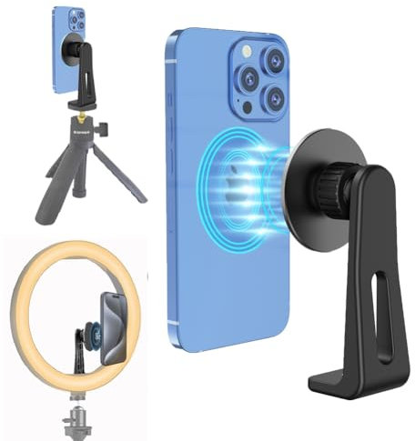 WEWOGA Magnético Teléfono Trípode Montaje con 1/4 Soporte Adaptador para el Llenado Luz Magnética Teléfono Trípode Abrazadera Compatible con iPhone 17 16 15 14 13 12 Pro MAX Plus Todos los teléfonos