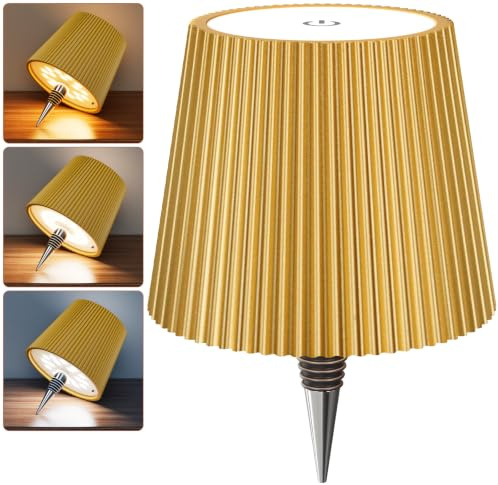 Nulmvic Lampada per Bottiglia LED Ricaricabile - 5200mAh Lampada da Tavolo Senza Fili Dimmerabile 3 Colori - IP54 Impermeabile Comando a Tocco per Interno Esterno Famiglia Ristorante Bar (Oro)