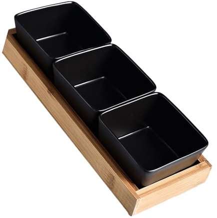 Generisch Snack Dip Lot de 4 bols de 300 ml avec plateau pour tapas, collations, amuse-bouches, en céramique, noir