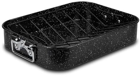 NAVA Nature - Asador rectangular con revestimiento de piedra antiadherente y estante extraíble, acero al carbono, 42 cm, estante en forma de V, asas, cocina uniforme, fácil de limpiar