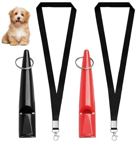 FveVqe 2PCS Dog Whistles for Recall, Dog Whistle for Most Breeds, Standardized Dog Whistles with Whistle Strap, Loud and Far-Reaching Dog Training Whistle for Recall (Red Black)
