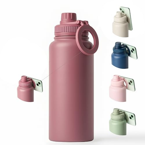 LOOPLY Botella de agua con aro magnetico para el movil y antiderrame. Botella de acero inoxidable 1L BPA free que mantiene el frio o el calor. Botella termica para el gym u oficina. (Dusty Dark Pink)