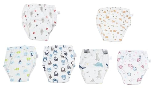 Sosoport 6 Pzs Pantalones de Entrenamiento a Prueba de Fugas con 4 Pliegues de Algodón para Bebés Recién Nacidos, Elásticos, Lavables, para Dormir y Actividades al Aire Estilo Aleatorio