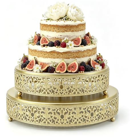 FEICTPOX Cake Stand Set of 3 Metal Cupcake Stands Dessert Display Plate for Wedding Party Birthday (Metal, Gold)