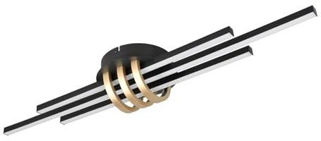 LED Deckenleuchte CINTO Schwarz Gold, dimmbar über Wandschalter, 81cm lang |