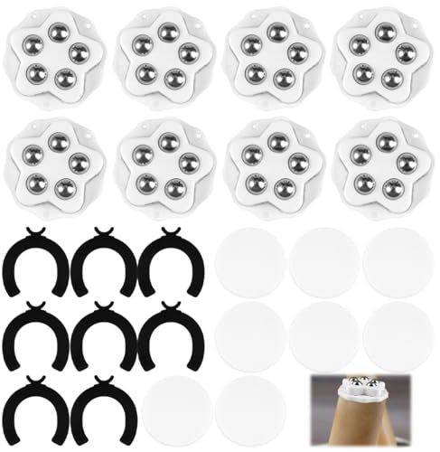 8 Pezzi Rotelle a Sfera per Mobili per Macchine da Caffè e Vasi da Fiori | Autoadesivo Ruote a Sfera con 5 Sfere in Acciaio e Freno, 360° Girevoli Portata 40KG (Bianco)