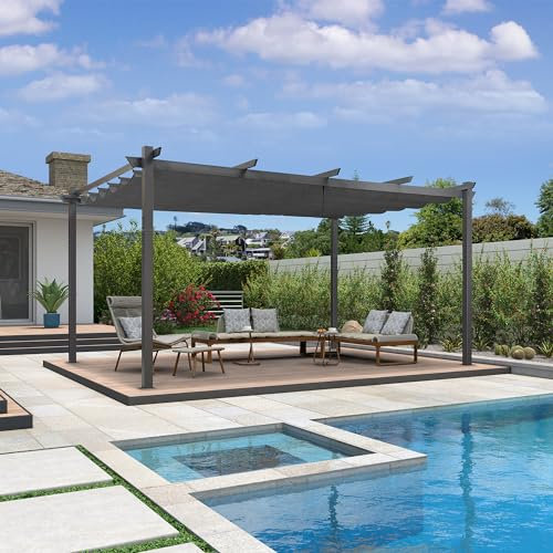 Pergola da giardino in alluminio grigio chiaro 3,5 x 4,8 m, tetto retrattile, ideale per spazi esterni, terrazze e uso commerciale, soluzione durevole ed elegante a baldacchino
