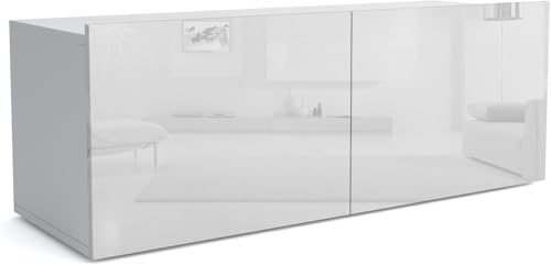 MEBLOHAND Lowboard TV 100 cm - Universell Sideboard mit Laminierten Fronten, Hängend oder stehend - Fernsehschrank mit 2 Türen, HiFi Schrank für Wohnzimmer Hochglanz Weiß
