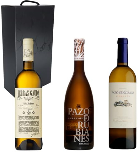 Pack Vinos Blancos Albariños | Pazo de Señorans, Terras Gaudas, Pazo de Rubianes | Caja Regalo Gourmet x3 Botella de Vinos | Mejor Selección ENOVINOS