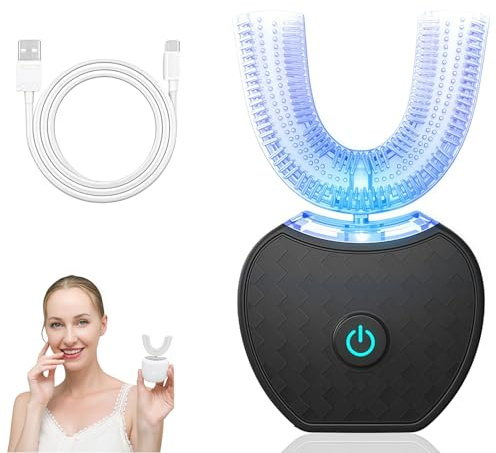 SensePro 100% AutomaticBrosse à dents à ultrasons automatique, conception en forme de U pour un nettoyage en profondeur, blanchiment complet à 360° (noir)