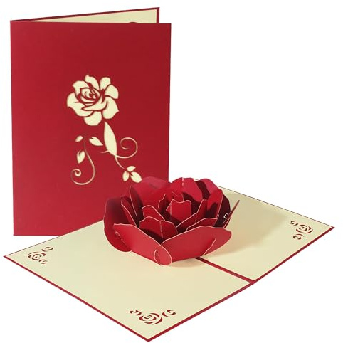 Tarjeta de Felicitación con Rosa en 3D, 3D y Desplegable para el Día de San Valentín, Tarjetas de San Valentín con Sobre, para el Día de San Valentín, Bodas y el Día de la Madre (A)