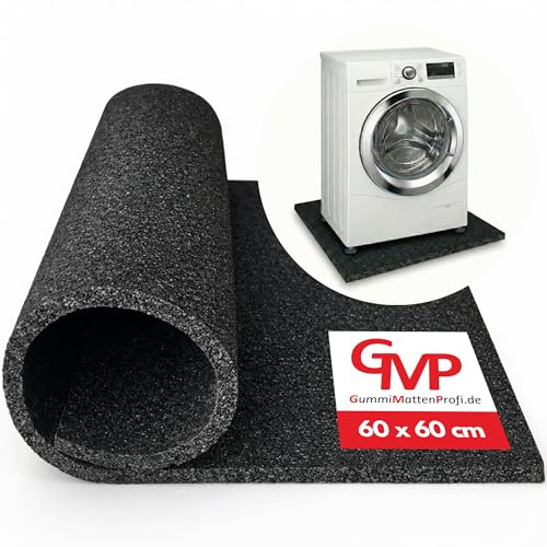 Gummimattenprofi Waschmaschinen Unterlage 60cmx60cm | Antirutschmatte Gummi 8mm stark | Zuschneidbare Matte aus recycletem Gummi als Vibrations- und Schallschutz