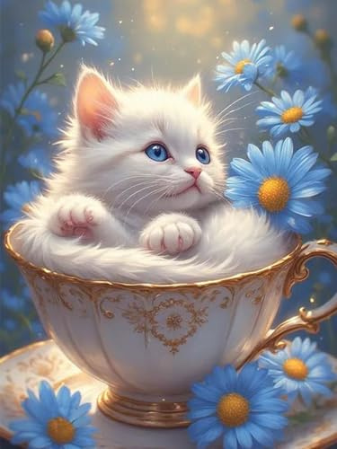 Tasse à thé Chat Puzzle pour Adultes 300 Pièces, Puzzles Classiques, Détente & Relaxation, Famille Jeu Puzzles, Puzzle de Décoration
