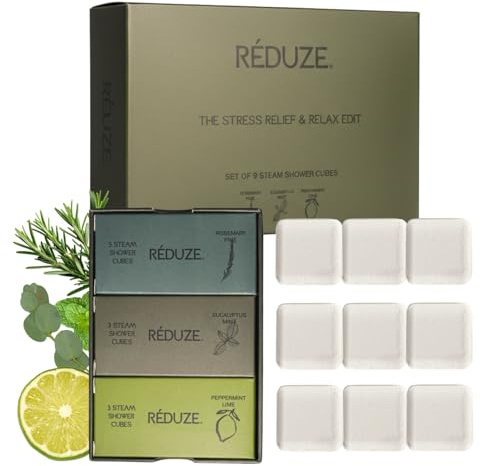 RÉDUZE Original Duschwürfel Stressabbau & Entspannung Set XL 9 Stück á 45g, Aromatherapie Badebomben Dusche, Self-Care mit ätherischen Ölen, Geschenk für Frauen, Männer, Freundin, Mama