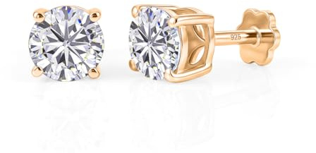 TJC Poke-Free Flat Back Earrings for Women & Men, Moissanite Solitaire Stud Earrings 925 Sterling Silver, Screw Back Flower Back, Cartilage Helix Tragus Earrings Yellow Gold Plated, 6 MM