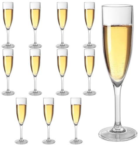 LQOZYYUL 12 Pack 180ml Plastic Champagne Flutes, Plastic Prosecco Glasses | 6oz Unbreakable Plastic Champagne Glasses, Reusable Stemmed Acrylic Prosecco Flutes Wine Glasses for Party Wedding Picnic