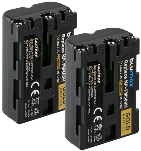 2X Blumax Akku kompatibel mit Sony NP-FM500H |- 2040mAh -| NP-FM500 NP-FM55H für Sony Alpha 77 99 - A77 A99 II - DSLR A850 A900 - VG-C77AM VG-C99AM