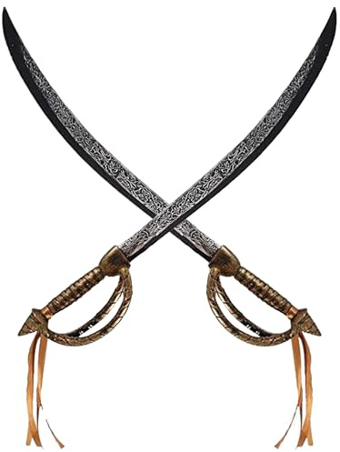 Lizzy 2 Pack Pirate Toy Swords 67.5cm | Antique Effect Pirate Cutlass Costume Accessories for Kids | World Book Day, Halloween, Fancy Dress, Cosplay, Buccaneer Party Props for Boys & Girls