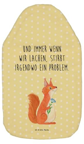 Mr. & Mrs. Panda Wärmflasche Eichhörnchen Blume - Geschenk, Bettflasche, Wärmflasche mit Bezug, Kleine Wärmflasche, Spruch Deko, Tiermotive,
