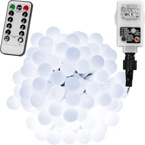 VOLTRONIC LED Partylichterkette, innen und außen, IP44, Fernbedienung, Größen- und Farbwahl, 100 LEDs, kaltweiß