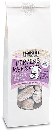 napani Herzens-Keks - vegane Hundeleckerli, Hundekekse aus Bio-Rote Beete, Bio-Kokosöl & Bio-Chia Samen, lecker & ohne künstliche Zusätze, Hand gefertigt, hauseigene Rezeptur aus Bayern, 1 x 200g