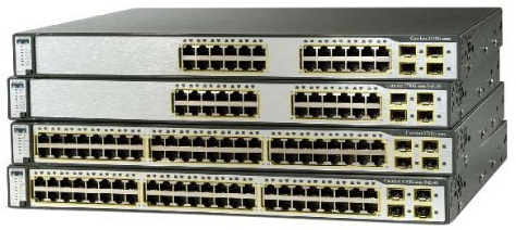 Cisco Catalyst 3750 - Switch - 24 Ports - EN, Fast EN, Gigabit EN - 10Base-T, 100Base-TX, 1000Base-T + 4 x SFP (leer) - 1,5 HE extern (Generalüberholt)