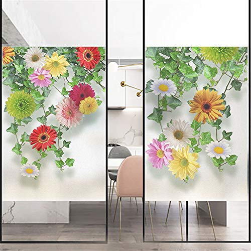 J4U Fenster-Sichtschutzfolie, mattiert, statisch, Fensteraufkleber, blühendes Sonnenblumenmuster, dekorativ, kein Kleber, Fensteraufkleber45 x 80 cm