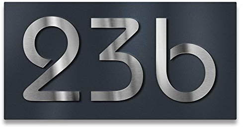 Metzler Hausnummer aus Edelstahl, individuelles Hausnummernschild, 3-stellige Hausnummer in Anthrazit, rostfrei und gebürstet, 3D-Effekt, Made in Germany, inkl. Befestigungsmaterial (38,5 x 20 cm)